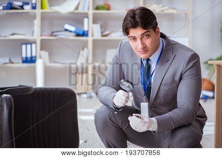 Young man during crime investigation in office
