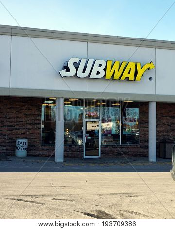 BAY VIEW, MICHIGAN / UNITED STATES - NOVEMBER 26, 2016: One may eat sandwiches at the Subway restaurant, in a Bay View strip mall.