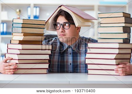 Nerd funny student preparing for university exams