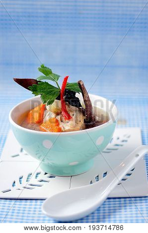A hot and delicious noodles soup ready to serve.
