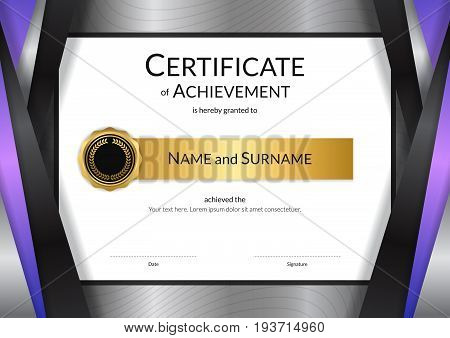 Luxury certificate template with elegant silver border frame Diploma design for graduation or completion
