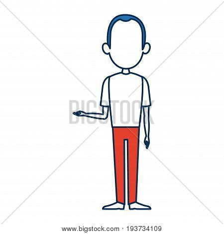 standing man people character with orange and white clothes vector illustration