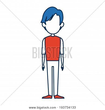 standing man people character with orange and white clothes vector illustration