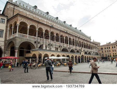PADUA ITALY - MAY 3 2016: Palazzo della Ragione on Piazza della Frutta in Padue Italy