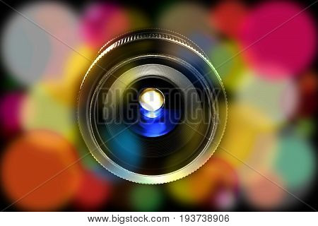 close-up image of photographic lens (boken effect)