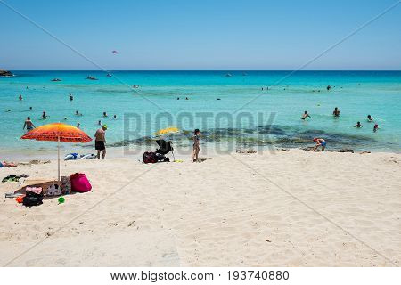Nissi Beach Resort. White Sand And Crystal Clear Sea Water. Cyprus Island