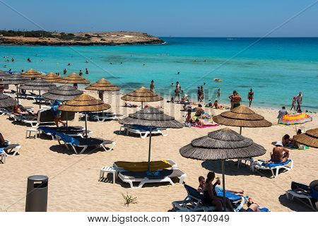 Nissi Beach Resort. White Sand And Crystal Clear Sea Water. Cyprus Island