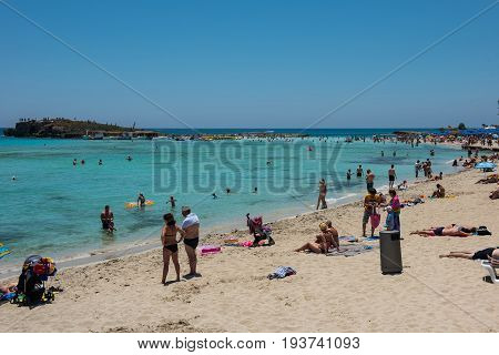 Nissi Beach Resort. White Sand And Crystal Clear Sea Water. Cyprus Island