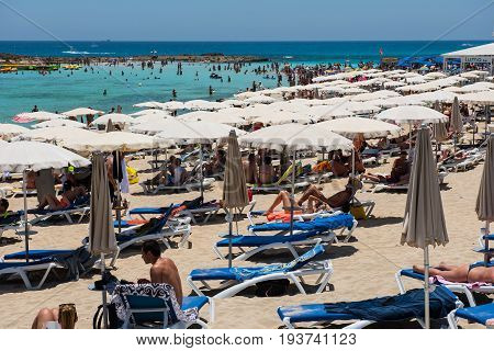 Nissi Beach Resort. White Sand And Crystal Clear Sea Water. Cyprus Island