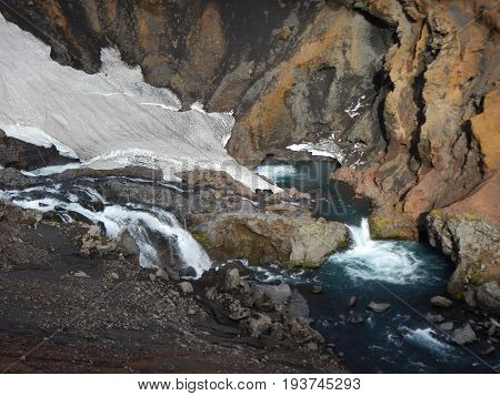 Waterfalls Cascade At River Skoga In Iceland