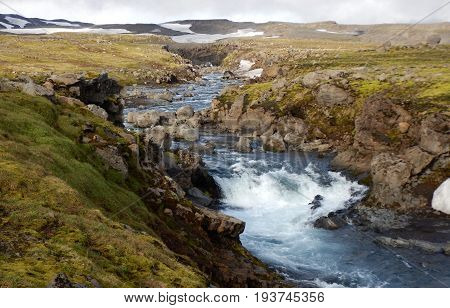 Waterfalls Cascade At River Skoga In Iceland