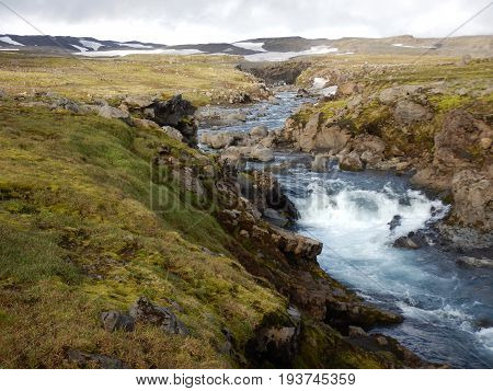 Waterfalls Cascade At River Skoga In Iceland