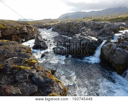 Waterfalls Cascade At River Skoga In Iceland