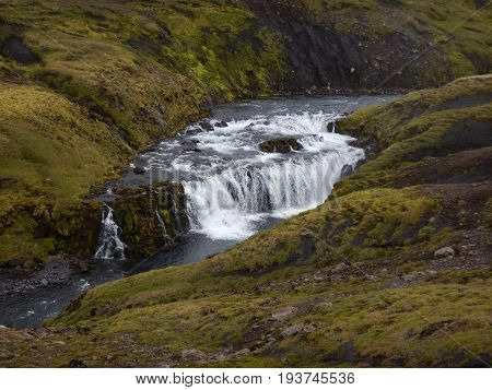 Waterfalls Cascade At River Skoga In Iceland