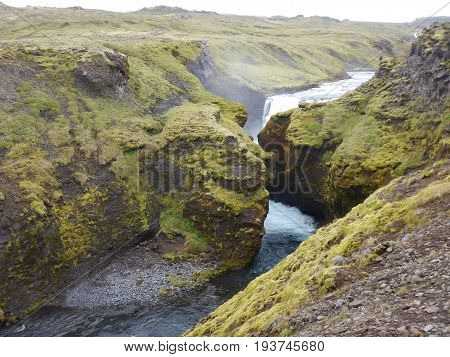 Waterfalls Cascade At River Skoga In Iceland