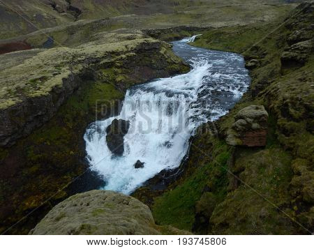 Waterfalls Cascade At River Skoga In Iceland