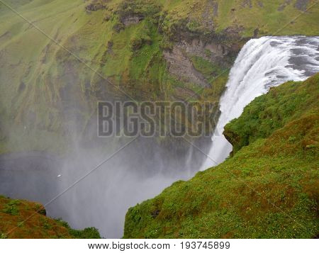 Waterfalls Cascade At River Skoga In Iceland