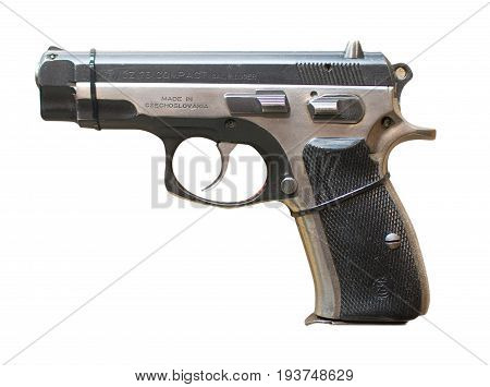 Wroclaw, Poland - July 4, 2017: Close Up On Cz 75 Compact Handgun Isolated On White