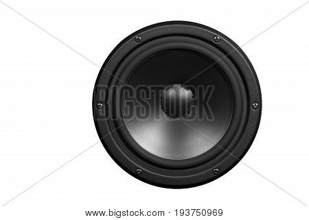 Low-frequency loudspeaker on a white background .