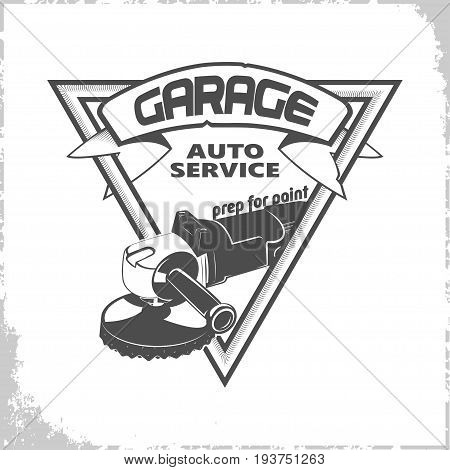Garage grinder logo design, monochrome style, vector