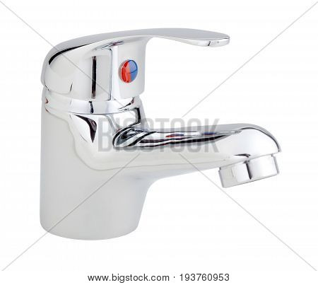 Chromed Metal Basin Mixer For Water Isolated On White