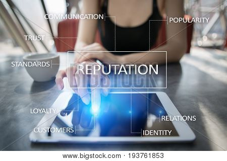 Reputation and customer relationship business cocnept on virtual screen