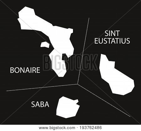 Bonaire - Sint Eustatius - Saba Netherlands Map Black Inverted Silhouette Illustration