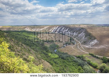 Moldavian landscape with river Raut near touristic village Trebujeni