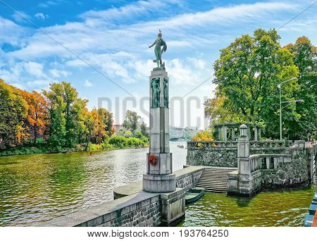 Prague-smichov, The Czech Republic. Allegorical Statue Of The Vltava At The Canal Lock