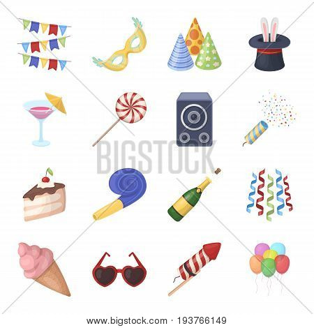 Champagne, firecrackers, cake items for the holiday.Party And Parties set collection icons in cartoon style vector symbol stock illustration .