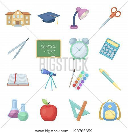 A book, a telescope, a pen, items for schooling.School And Education set collection icons in cartoon style vector symbol stock illustration .