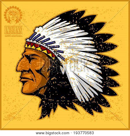 american native chief head on grunge background
