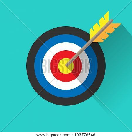 Target with an arrow long shadow flat icon isolated on white background. Vector illustration. Eps 10.