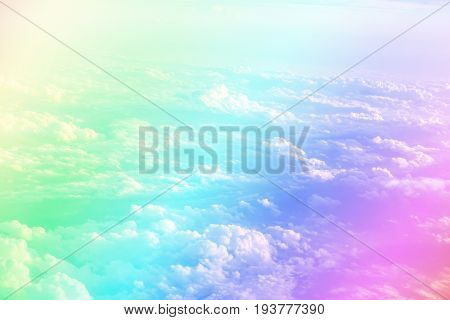 Colorful filter sky and cloud view on airplane