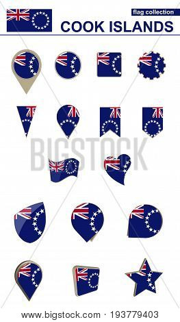 Cook Islands Flag Collection. Big Set For Design.