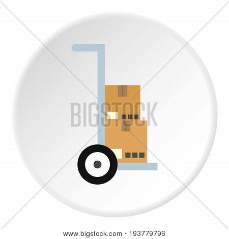 Hand truck with cardboard boxes icon in flat circle isolated vector illustration for web