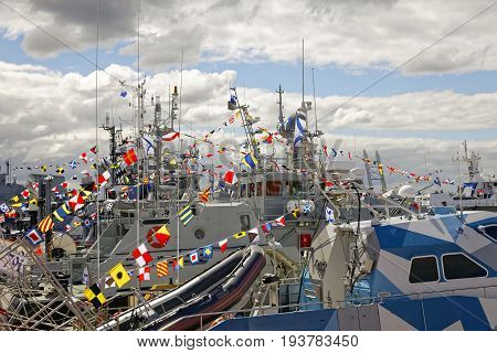 SAINT-PETERSBURG, RUSSIA - 2 JULY 2017: The 8th International Maritime Defence Show in Saint-Petersburg, Russia