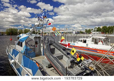 SAINT-PETERSBURG, RUSSIA - 2 JULY 2017: The 8th International Maritime Defence Show in Saint-Petersburg, Russia