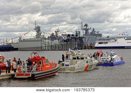 SAINT-PETERSBURG, RUSSIA - 2 JULY 2017: The 8th International Maritime Defence Show in Saint-Petersburg, Russia