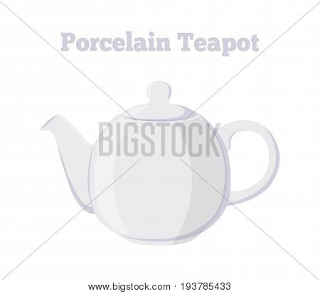 Vector illustration of teapot. Porcelain white teakettle. Made in cartoon flat style