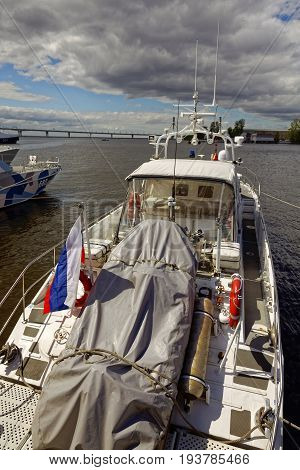 SAINT-PETERSBURG, RUSSIA - 2 JULY 2017: The 8th International Maritime Defence Show in Saint-Petersburg, Russia