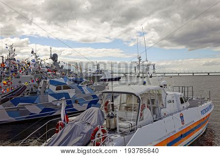 SAINT-PETERSBURG, RUSSIA - 2 JULY 2017: The 8th International Maritime Defence Show in Saint-Petersburg, Russia