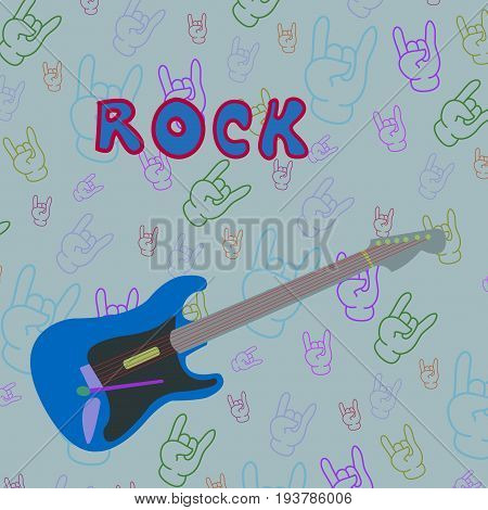 Blue electric guitar on music background. Vector.