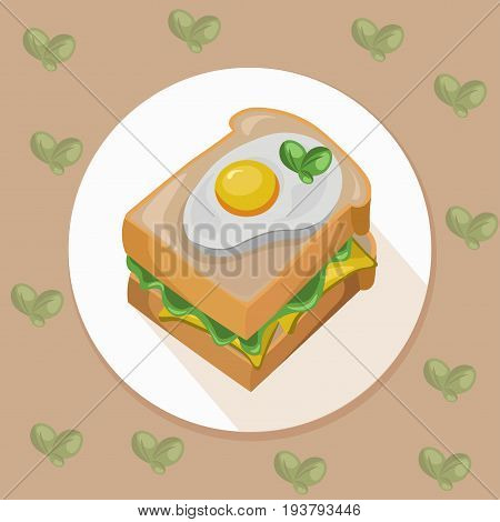 egg toast with green salad healthy breakfast fresh tasty vector illustration