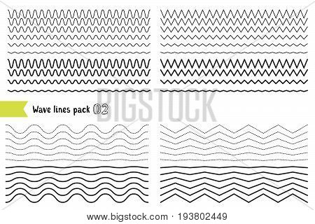Vector Collection Of Different Wave With A Very Strong Vibration Amplitude. Graphic Design Elements
