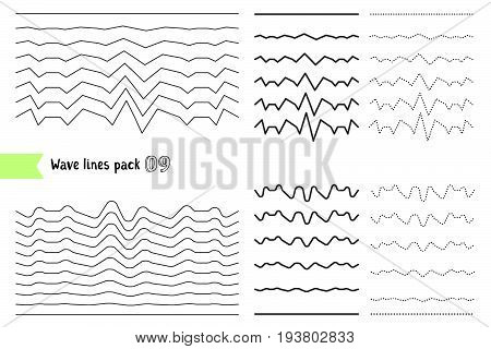 Vector Collection Of Different Wave With A Very Strong Vibration Amplitude. Wave Line For Design Of
