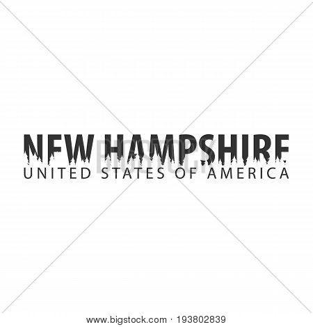 New Hampshire. Usa. United States Of America. Text Or Labels With Silhouette Of Forest.