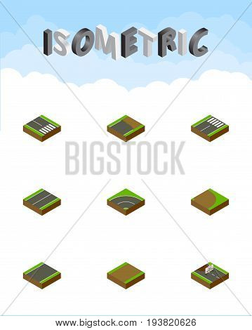 Isometric Way Set Of Bitumen, Footer, Unfinished And Other Vector Objects. Also Includes Construction, Unilateral, Highway Elements.