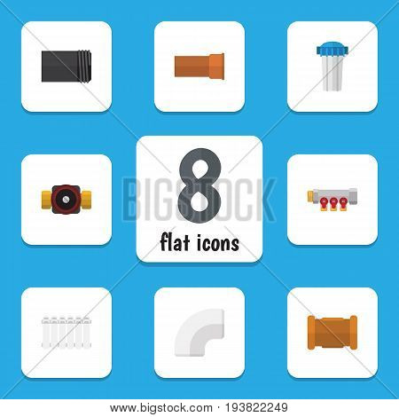 Flat Icon Sanitary Set Of Plastic, Pipework, Tube And Other Vector Objects. Also Includes Water, Pump, Filter Elements.