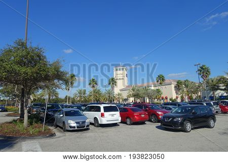 HOUSTON, USA - JANUARY 12, 2017: Dozens of cars parked in Legoland park, Legoland is a theme park based on the popular LEGO brand of building toys.